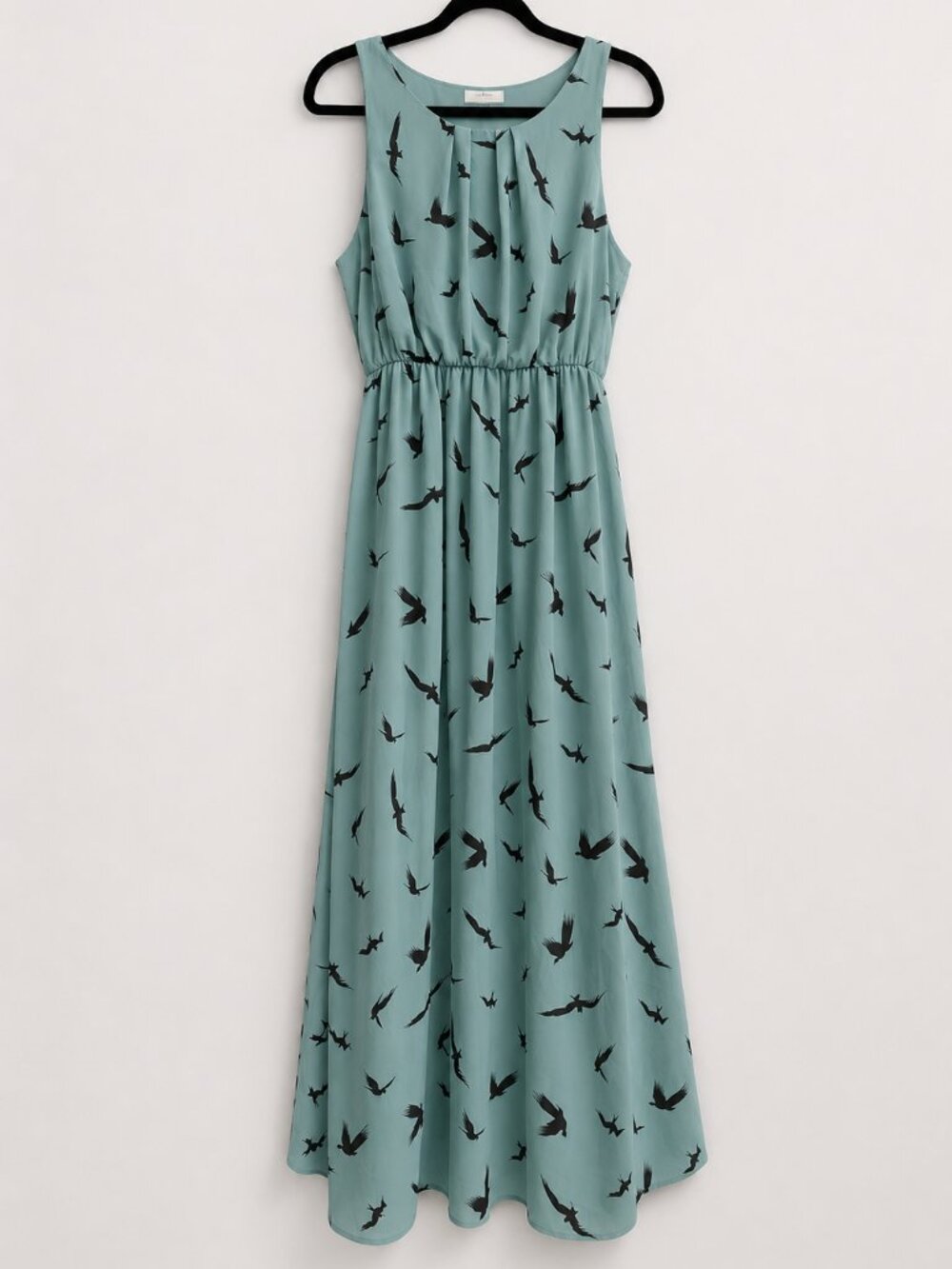Le Lis Long Blue Flowy Dress with Birds Print Size Medium